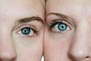 two girls with blue eyes