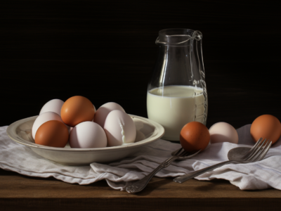 milk and eggs on the table