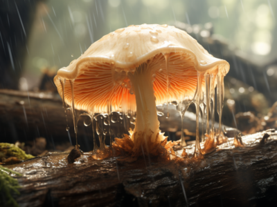 lion's mane mushrooms during rain