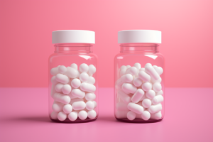 lion's mane medical bottle on a pink surface 