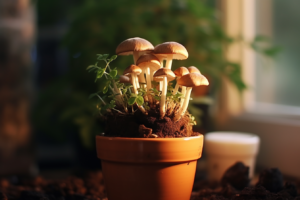 mushrooms in the pot at home"