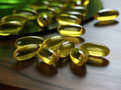 omega 3 capsules on a green table