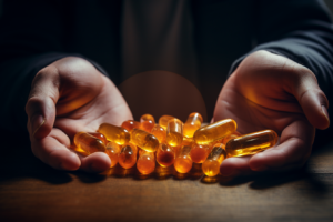 omega-3 capsules in hands