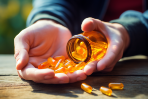 omega-3 capsules in hands