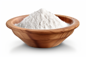 lion's mane powder in a wooden bowl