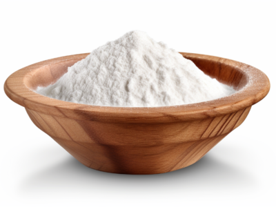 lion's mane powder in a wooden bowl