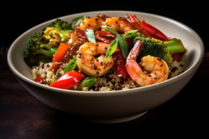 shrimps and Vegetable stir fry with quinoa