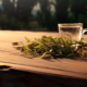 tea leaves on a wooden table