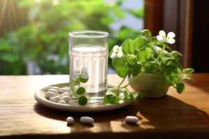 bacopa monnieri capsules with a glass of water 