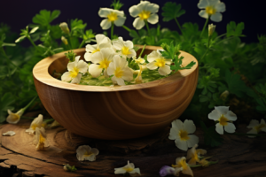 bacopa monnieri extract in a wooden bowl