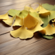 ginkgo biloba leaves on a wooden table