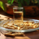 ginseng capsules and a glass of water