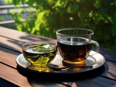 green and black tea in a transparent cups