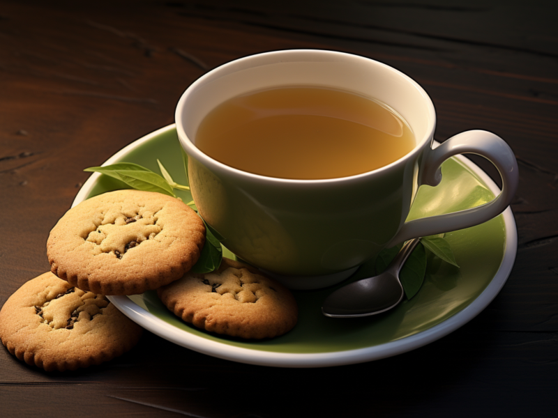 green tea and cookies on a table 