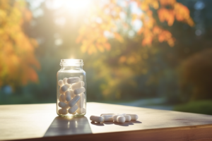 l-theanine pills on a table