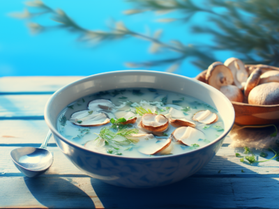 mushroom soup on a wooden table