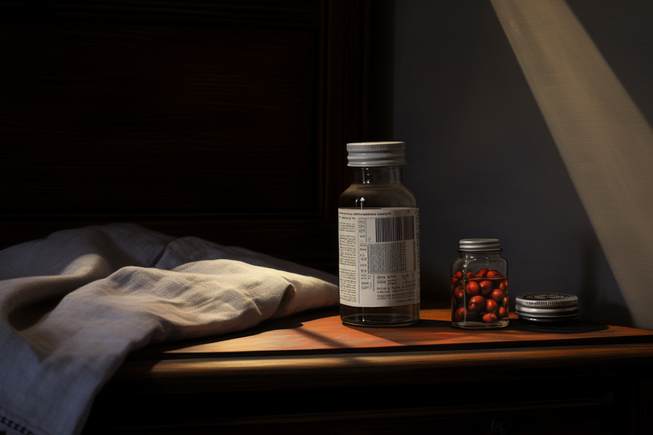 medicinal bottles on a nightstand