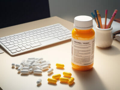 yellow and white supplements on a desk